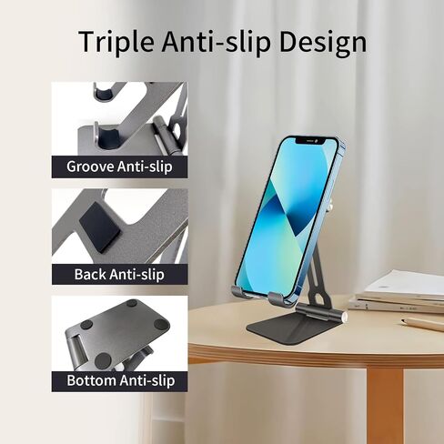 Adjustable Cell Phone Stand, Foldable Metal Desktop Phone Holder/Cradle/Dock Compatible with iPhone 14 13 12 Pro Max SE X XS 8 Plus/iPad/Samsung, All Smartphone, Office Desk Accessories (Black) in Saudi Arabia