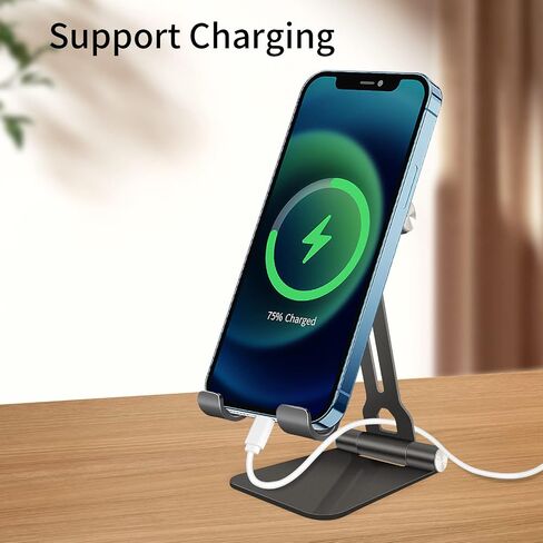 Adjustable Cell Phone Stand, Foldable Metal Desktop Phone Holder/Cradle/Dock Compatible with iPhone 14 13 12 Pro Max SE X XS 8 Plus/iPad/Samsung, All Smartphone, Office Desk Accessories (Black) in Saudi Arabia
