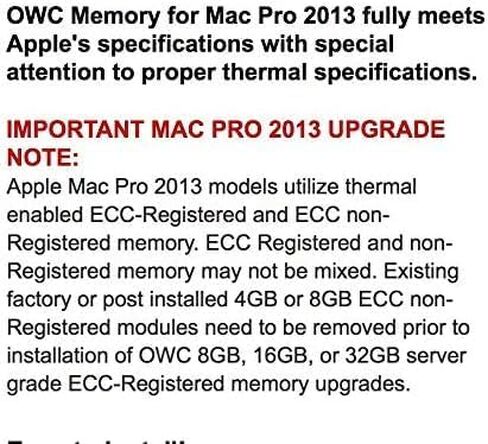 وحدة ترقية ذاكرة الوصول العشوائي OWC 64 جيجابايت (4 × 16 جيجابايت) DDR3 ECC مسجلة CL13 PC3-14900 1866 ميجاهرتز SDRAM متوافقة مع موديلات Mac Pro 2013 (OWC1866D3R9M64) in Saudi Arabia