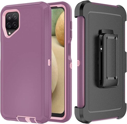 Case with Belt-Clip Holster for Galaxy A12 Drop Protection Full Body Rugged Shock Proof 3-Layer Military Protective Tough Durable Phone Cover Heavy Duty for Samsung A12 (Hot Pink/White) in Saudi Arabia