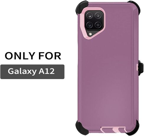Case with Belt-Clip Holster for Galaxy A12 Drop Protection Full Body Rugged Shock Proof 3-Layer Military Protective Tough Durable Phone Cover Heavy Duty for Samsung A12 (Hot Pink/White) in Saudi Arabia