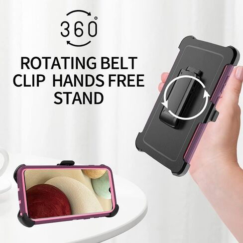Case with Belt-Clip Holster for Galaxy A12 Drop Protection Full Body Rugged Shock Proof 3-Layer Military Protective Tough Durable Phone Cover Heavy Duty for Samsung A12 (Hot Pink/White) in Saudi Arabia