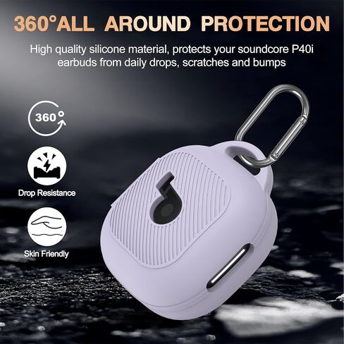 for Anker Soundcore P40i Case Cover, Soft Silicone Case for Soundcore P40i, Shockproof Protective Skin Cover for Anker P40i with Carabiner, Front LED&Logo Visible (Purple) in Kuwait