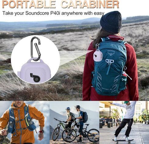 for Anker Soundcore P40i Case Cover, Soft Silicone Case for Soundcore P40i, Shockproof Protective Skin Cover for Anker P40i with Carabiner, Front LED&Logo Visible (Purple) in Kuwait