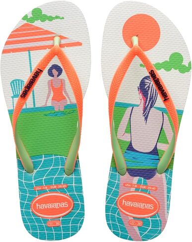 Havaianas Women Slim Style Mix Flip Flops - Spring and Summer Neon Sandals for Women - White/Orange Cyber, 11/12W - 9/10M in Saudi Arabia