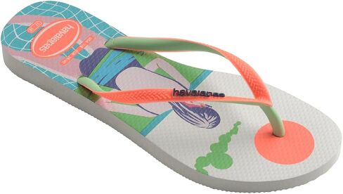 Havaianas Women Slim Style Mix Flip Flops - Spring and Summer Neon Sandals for Women - White/Orange Cyber, 11/12W - 9/10M in Saudi Arabia