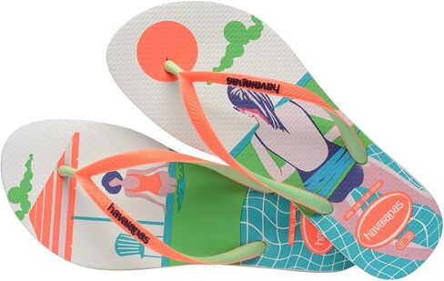 Havaianas Women Slim Style Mix Flip Flops - Spring and Summer Neon Sandals for Women - White/Orange Cyber, 11/12W - 9/10M in Saudi Arabia