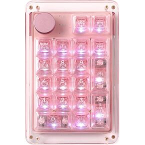 KiiBoom Phantom 21 Hot Swappable Crystal Acrylic Numpad, BT5.0/2.4GHz/USB-C Triple mode NKRO Programmable Numeric Keypad with Knob, South-facing RGB, 1900mAh Battery for Win/Mac (Purple)