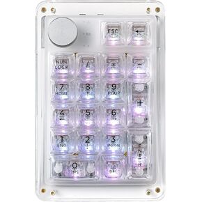 KiiBoom Phantom 21 Hot Swappable Crystal Acrylic Numpad, BT5.0/2.4GHz/USB-C Triple mode NKRO Programmable Numeric Keypad with Knob, South-facing RGB, 1900mAh Battery for Win/Mac (Purple)