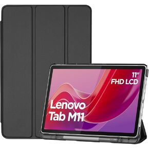 ProCase Smart Case for Lenovo Tab M11/Tab K11 LTE 11" 2024 TB330FU with Pen Holder, Slim Stand Tri-Fold Hard Shell Protective Tablet Cover Translucent Back Case Support Auto Wake/Sleep -Black