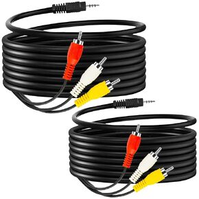 3.5 mm to RCA Camcorder AV Cable, 2-Pack 5ft 3.5mm Male to 3RCA Male Plug Stereo Audio Video Aux Adapter Cord for TV, Tablets, Smartphones, MP3, Speakers and Home Theater