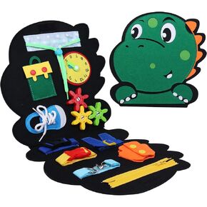ALLABC Busy Board Montessori Toys for Toddlers, Dinosaur Sensory Activity Board Toy, Travel Educational Learning Quiet Book, Preschool Developing Motor Skills Toys for Boys Girls (Dinosaur)
