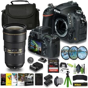 كاميرا Nikon D750 الرقمية ذات العدسة الأحادية العاكسة بصيغة FX + بطارية EN-EL15C + بطاقة Extreme PRO سعة 64 جيجابايت + حامل ثلاثي القوائم مرن مقاس 12 بوصة + برنامج تحرير الصور + عدسة AF-S NIKKOR مقاس 24-70 مم f/2.8E ED VR من نيكون + المزيد (متجددة)