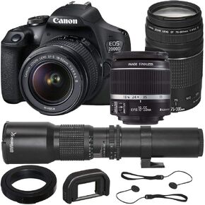 Canon EOS 2000D (T7) EF-S 18-55mm III Kit with Canon EF 75-300mm f/4-5.6 III Lens and Basic Lens Accessory Bundle