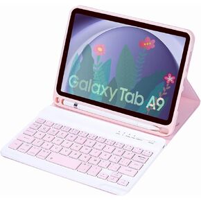Slim Candy Colors Keyboard Case Compatible with Samsung Galaxy Tab A9 8.7 Inch 2023 Model (SM-X110/X115/X117) with S Pen Holder, Mutil Angles Stand Cover Detachable Wireless Keyboard (Black)