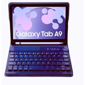 Slim Candy Colors Keyboard Case Compatible with Samsung Galaxy Tab A9 8.7 Inch 2023 Model (SM-X110/X115/X117) with S Pen Holder, Mutil Angles Stand Cover Detachable Wireless Keyboard (Black)