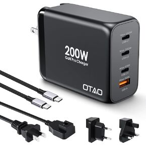 200W USB C Charger Block, 5 Port GaN Fast Charging Station with LCD Display, PD3.0 100W PPS 45W QC3.0 Power Station with AC Adapter for Macbook Pro/Air,DELL,HP Surface,iPhone 15/Pro/14/13,Galaxy S23