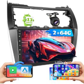 2+64GB Wireless Carplay Stereo for 2012-2014 Toyota Camry Android Radio, Hikity 10.1'' Touch Screen Camry Stereo Dash Kit, Android Auto, GPS Navigation, WiFi, HiFi, Bluetooth, FM, Backup Cam, Black