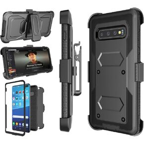 Njjex Case Compatible with Samsung Galaxy S10 Plus, [Nbeck] Shockproof Heavy Duty Rugged Locking Swivel Holster Belt Clip Full Body Hard Shell Cover & Kickstand for Galaxy S10 Plus 6.4 Inch [Black]
