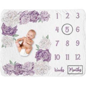 Sweet Jojo Designs Lavender Purple Boho Shabby Chic Floral Girl Baby Milestone Blanket Newborn Monthly First Year Photo Growth Chart Infant Memory Gift Set Violet Ivory Bohemian Vintage Watercolor