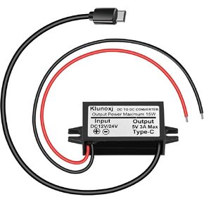 DC 12V/24V to 5V 3A 15W USB C Step-Down Converter Buck Module Power Adapter(1-PCS)