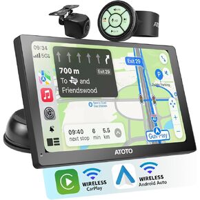 ATOTO P5 Wireless CarPlay Android Auto Screen, Portable Car Stereo, Dash GPS Navigation, 7 inch QLED Glare-Suppressing Touchscreen, MirrorLink, 1080P Backup Camera, Remote Control, P507SD-S21