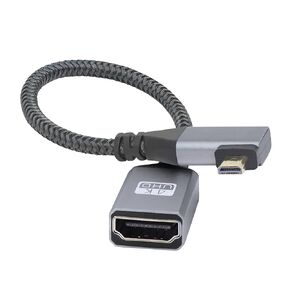 RIIEYOCA 4K Micro HDMI to HDMI Adapter Cable,Right Angle Micro HDMI Male to HDMI Female Aluminum Short Nylon Braided Cord Cable,Support 4K UHD, for Laptop,Projector,TV,Monitor,Camcorder(Cable:20cm)