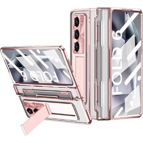 DOOTOO for Samsung Galaxy Z Fold 6 Case Clear Plating Hinge Protection with Screen Protector & Kickstand Full Body Phone Case for Z Fold 6 (Clear-Black)