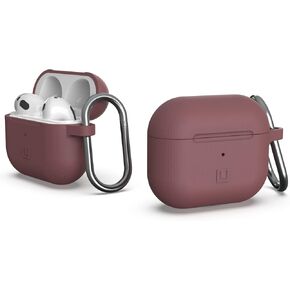 [U] by UAG Designed for Airpod Case Purple Aubergine (3rd Gen, 2021) Silicone Protective Cover with Carabiner Keychain, Soft Smooth Dot Pattern