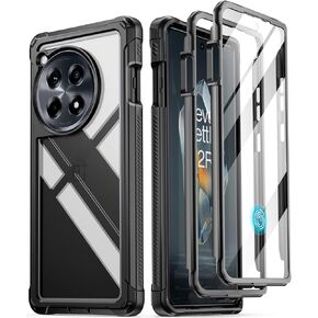 Poetic Guardian Case for OnePlus 12R 5G (2024), Built-in Screen Protector [Work with Fingerprint ID], [2 Front Frames] [20FT Mil-Grade Drop Tested] Full Body Shockproof Clear Cover Case, Black/Clear