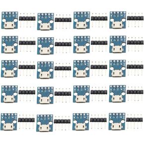 20PCS Micro USB to DIP 5-Pin Pinboard 2.54mm Power Adapter Board 5V Breakout Converter Module for DIY USB Power Supply Breadboard Design