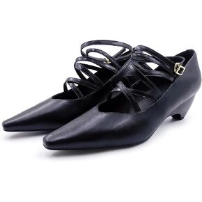 Pointed Toe Pumps Block Heels for Women Closed Toe Cross Strappy Low Heels