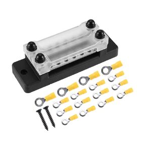 1 Set Universal 6 Way Terminal Bus Bar - Car Boat Marine 150A Dual Row Ground Distribution Block with Cover - Metal Plastic Black Silver Tone