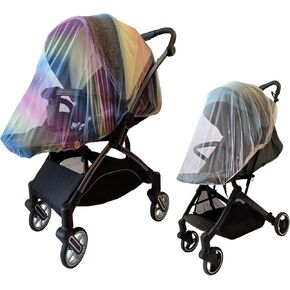 Mosquito Net for Stroller Accessories Insect Mesh Bug Netting Cover for Summer Outdoor Camping Travel Car Seat, Newborn Baby Essentials Mosquiteros Para Cunas De Bebes 2pack 2color (White + Colorful)