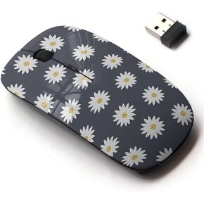 2.4G Wireless Mouse with Cute Pattern Design for All Laptops and Desktops with Nano Receiver - Cute Daisy Print