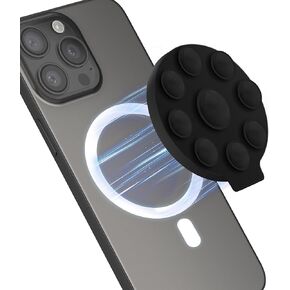 Magnetic Suction Cup Phone Mount, Magnetic Silicone Suction Phone Case Stand for iPhone 15/14/13/12 Series/MagSafe Case，Hands Free Phone Holder for TikTok,Selfies,Videos - Black