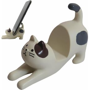 Cute Cell Phone Holder Stand for Desk, iphone Mount for Office Tablet Accessories Gifts, Cool Desktop Decor Gadgets to Support Your Cellphone for Men Women Boys Girls - Kawaii White Cat