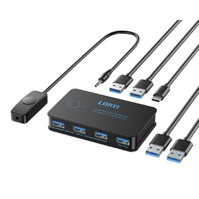 محول USB 3.0، محول USB 2 جهاز كمبيوتر يشارك 4 USB لماوس لوحة مفاتيح الطابعة، الماسح الضوئي، محدد مفتاح USB KVM مع كابلين USB 3.0 وكابل الطاقة، يدعم مفتاح التشغيل السريع/الزر/مفتاح التحكم عن بعد السلكي