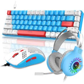 60% RGB Gaming Keyboard and Mouse and Gaming Headset,Wired Mechanical Keyboard,68 Keys TKL Compact Mini Layout,Honeycomb RGB Gaming Mouse,Up to 6400DPI,for PC MAC PS5 Xbox,Grey