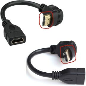 2-Pack (90-Degree & 270-Degree) HDMI Extension Cable HDMI Male to Female Extension Wire Cord HDMI Extender Adapter - Gold Plated Plugs, Black (0.5FT)