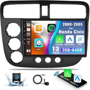 2G+64G Android 13 Car Stereo Radio for Honda Civic 2000-2005, Wireless Carplay&Android Auto, 9" Touch Screen in-Dash GPS Navigation with Bluetooth FM Car Radio WiFi/HiFi/USB+AHD Backup Camera Mic in Saudi Arabia