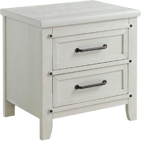49022480 Ellison Premium 2-Drawer Nightstand, Wire Brush Rustic White Finish