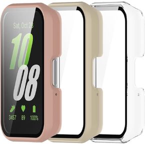 Screen Protector Compatible for Samsung Galaxy Fit 3 Watch Case, Tempered Glass Ultra-Thin Full-Coverage Shockproof Bumper for Samsung Galaxy Fit3 SM-R390 Smart Watch (3*Black)