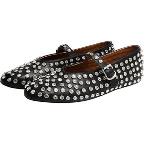 Women's Rhinestone Ballet Flats Sparkly Crystals Ballerina Shoes Buckled Straps Mesh Mary Jane Flat Comfort Casual Low Heels