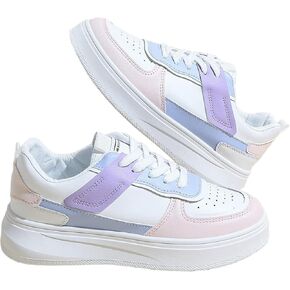 Women's Colorblock Lace Up Front Skater Round Toe Shoes Casual Sneakers
