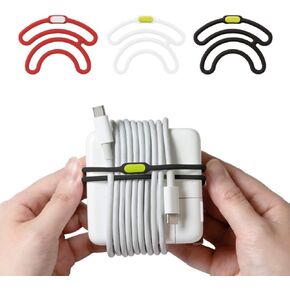 【Bone】 Dual Cord Tie, Silicone Reusable Charger Adapter Cable Cord Organizer Wire Management for Laptop AC Charger, Cell Phone Adapter, Power Bank, Mouse Storage, Travel -3 Pack 3 Colors