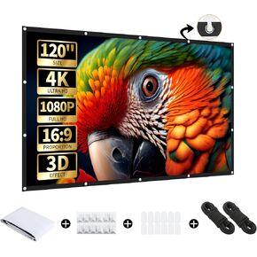 120-Inch Portable Projector Screen, 16:9 4K HD, Wrinkle-Free, Foldable, Indoor/Outdoor Movie Screen, Double-Sided Projection, Ideal for Home Theater and Backyard Use