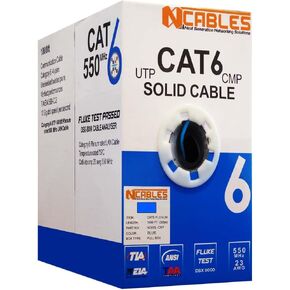1000ft Cat6 Plenum (Data Performance Tested) UTP Solid Bulk Ethernet Network Cable 550 Mhz 23 AWG Blue