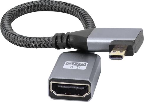 كابل محول RIIEYOCA 4K Micro HDMI إلى HDMI، زاوية قائمة Micro HDMI ذكر إلى HDMI أنثى ألومنيوم قصير من النايلون المضفر، يدعم 4K UHD، لأجهزة الكمبيوتر المحمول، جهاز العرض، التلفزيون، الشاشة، كاميرا الفيديو (الكابل: 20 سم) in Saudi Arabia