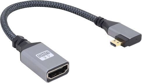 كابل محول RIIEYOCA 4K Micro HDMI إلى HDMI، زاوية قائمة Micro HDMI ذكر إلى HDMI أنثى ألومنيوم قصير من النايلون المضفر، يدعم 4K UHD، لأجهزة الكمبيوتر المحمول، جهاز العرض، التلفزيون، الشاشة، كاميرا الفيديو (الكابل: 20 سم) in Saudi Arabia